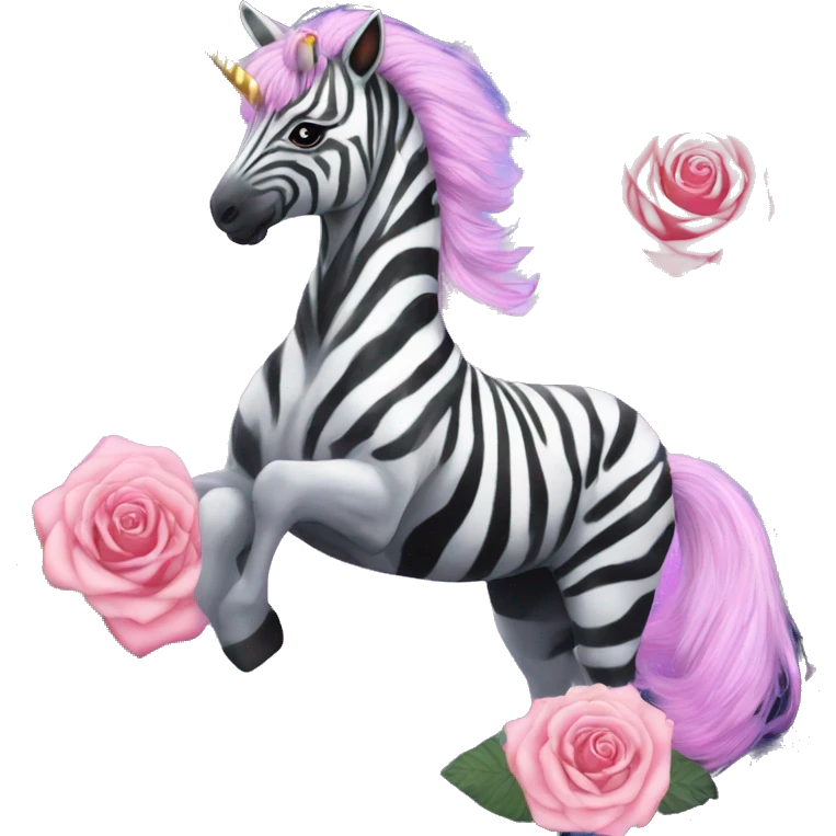 Zebra sparkling nebula unicorn Pegasus collage roses emoji