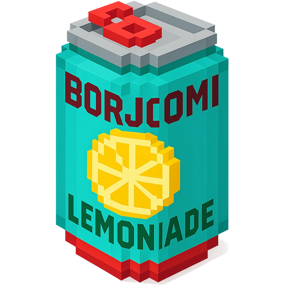 Borjomi lemonade can with a retro design, inspired by vintage soda cans emoji