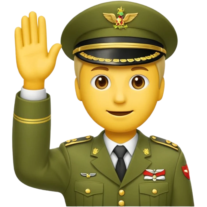 Eine salutierenden Emoji (Hautfarbe: gelb ); in  grünen Armee Klamotten; männlich; salutierend mit der rechten Hand und auf der Höhe der Stirn emoji