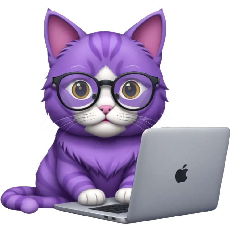 smart purple cat in glasses with laptop emoji