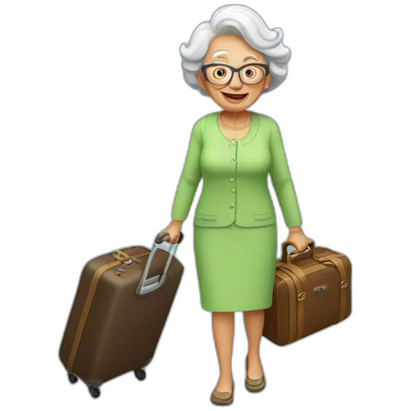 grandma with a suitcase flies on vacation emoji
