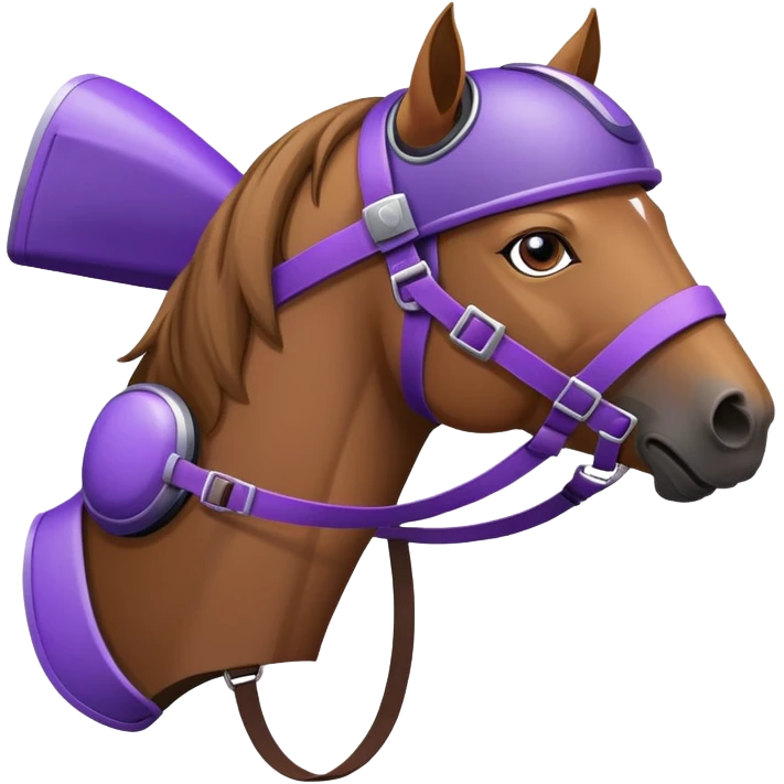 A horse with a purple driver helmet emoji