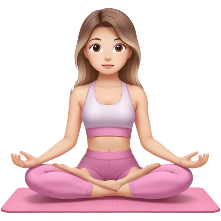 Balayage long hair and brown eyes yoga beautiful girl in light pink pink pink clothes sitting on a yoga mat emoji
