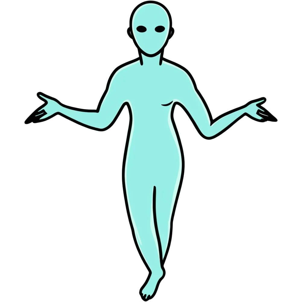 Human form dissolving into ethereal light particles, transcending physical form, spiritual journey emoji
