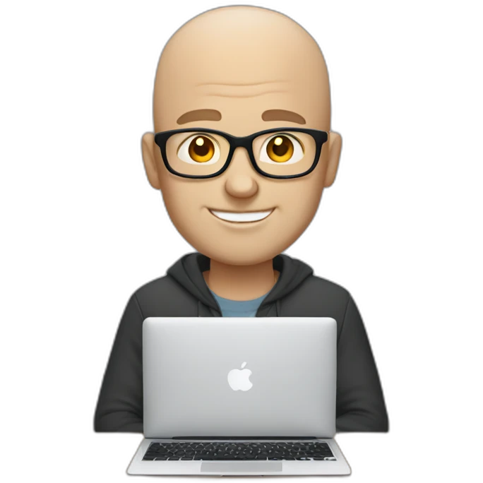 white bald man with glasses uses MacBook emoji