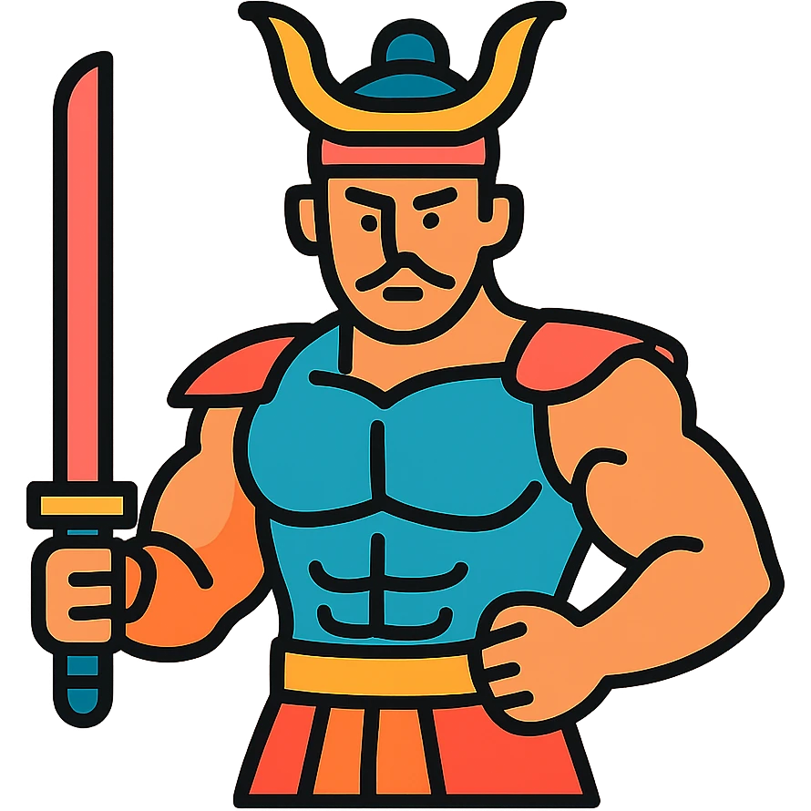 A muscular samurai with black outlines and filled colors emoji