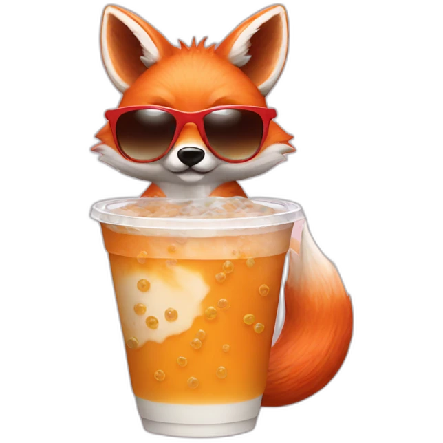 Fox with bubble tea and sunglasses emoji