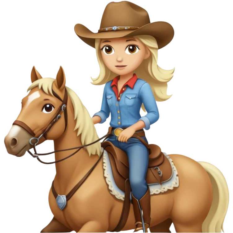White blondgirl Cowboy riding horse emoji