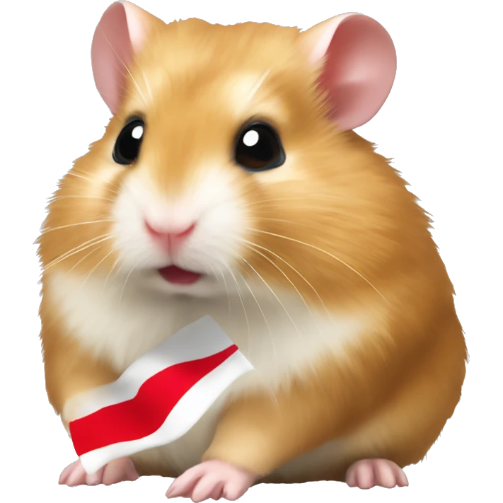Blonde Syrian hamster with a red historic flag in its mouth almighty emoji