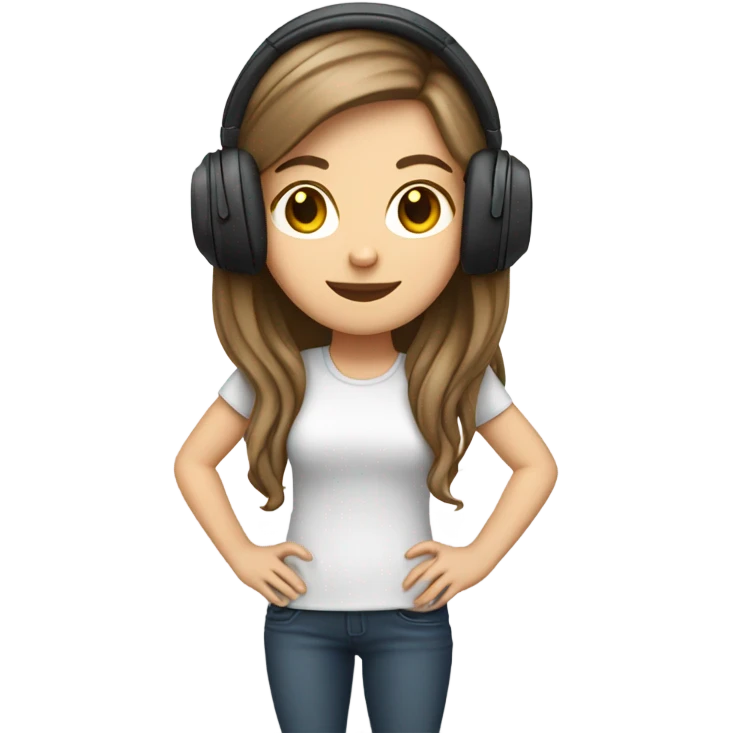 White long brunette girl listening to music emoji