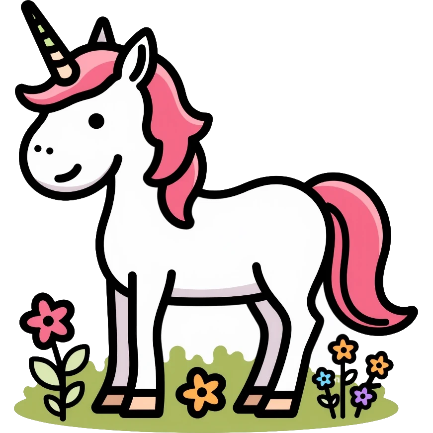 unicorn standing in a field of flowers emoji