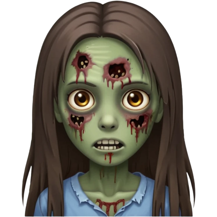 zombie girl with straight long hair and brown eyes, brown skin emoji