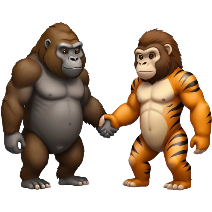 A tiger holding hands with a gorilla ￼ emoji