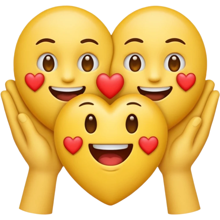 emoji with a round yellow face, mouth exactly like 😁 (big smile with teeth), hands like 🤗 (open forward), and three hearts like 🥰 in the same position. emoji