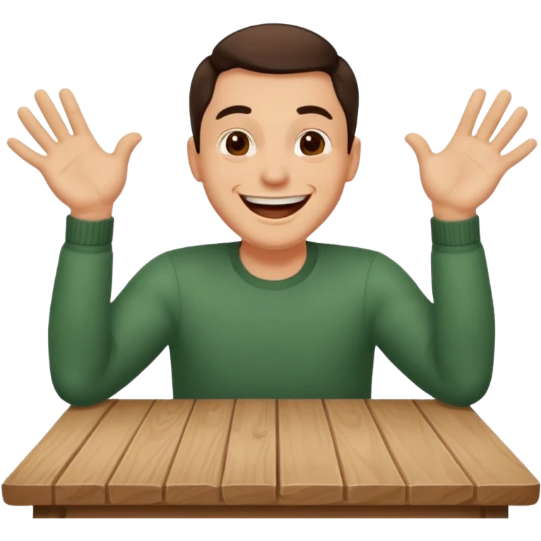 A man is laughing with his head siting on the table and his both hands are knocking the table emoji