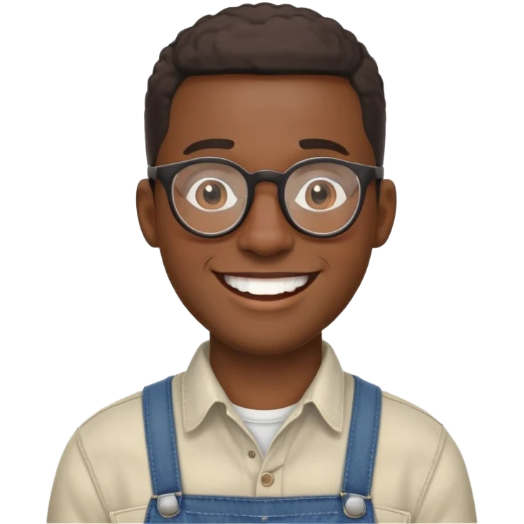 smiling black man with glasses, big teeth, standard male haircut, rural farmer, oval face emoji