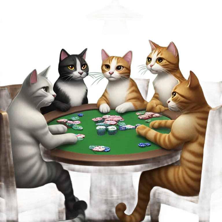 Cats playing poker smoking weed. Millions worth of chips emoji
