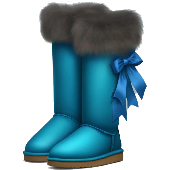 Tall Pair of peacock blue fur Ugg boots with silk ribbon bow. emoji
