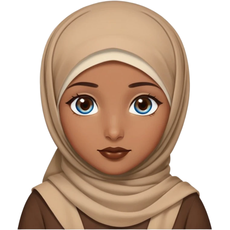 Turkish beautiful finish Konya girl blue eyes with brown beige hijab islamic dress and had on her hand brown lipstick emoji