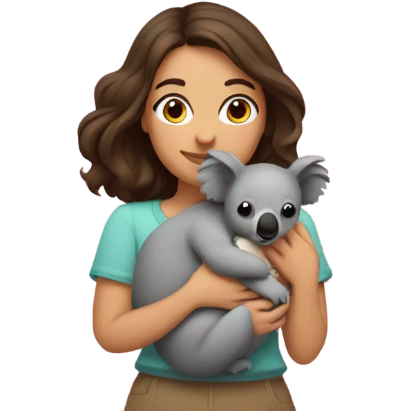 brunet women holding a koala with hearts around them  emoji