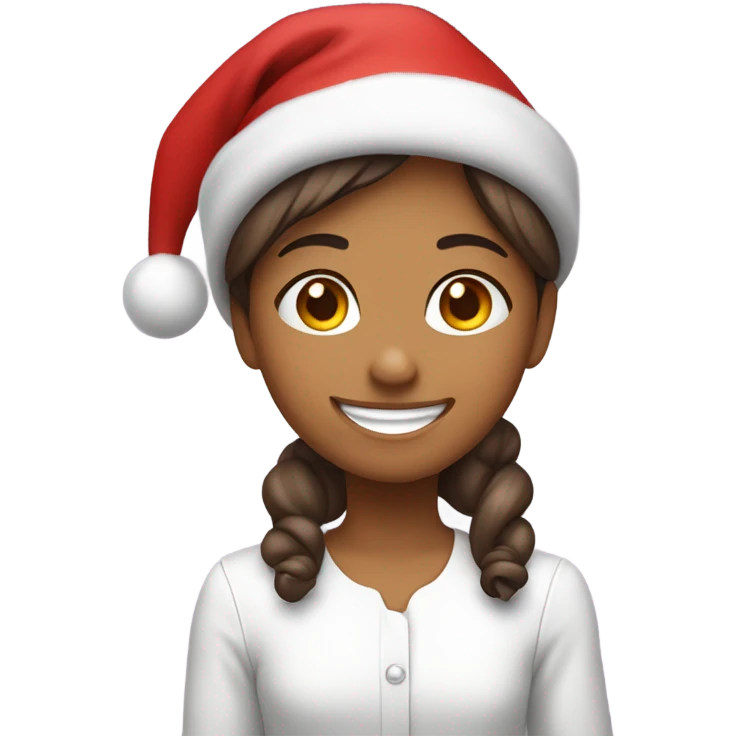 Girl wearing a Christmas hat and all cherry red smiling all happy emoji