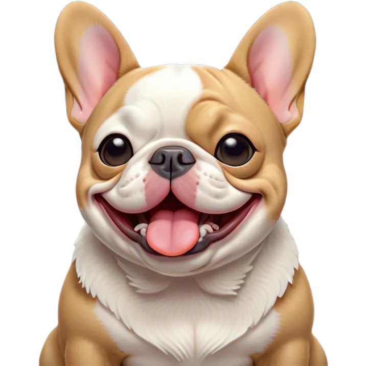 Cinematic Cute Yawning Pied French Bulldog Portrait Emoji, Head tilted with an exaggerated, endearing yawn and sleepy, squinty eyes, showcasing a unique pied fur of contrasting colors with a playful expression, simplified yet irresistibly adorable, highly detailed, glowing with a soft, cozy radiance, high shine, exuding a relaxed, humorous charm, styled with a gentle, soft glowing outline, capturing the essence of a Pied French Bulldog in a blissfully cute yawn that warms the heart! emoji