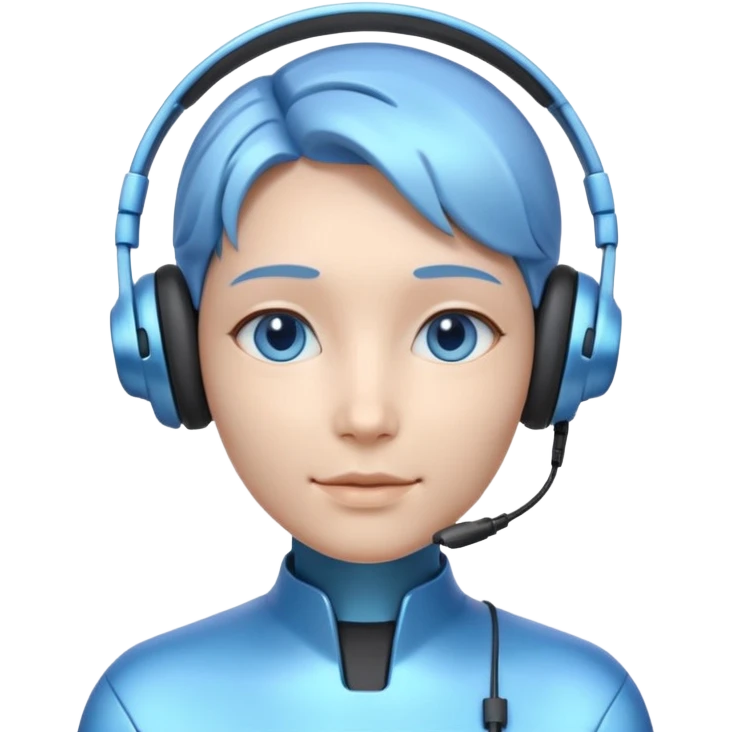 AI Call Agent holo-human-like Cyber AI face, warm, calm and friendly. Holographic look. Blue.
Soft AI face with a listening, welcoming expression, minimal facial lines, calm eyes. Light headset. emoji