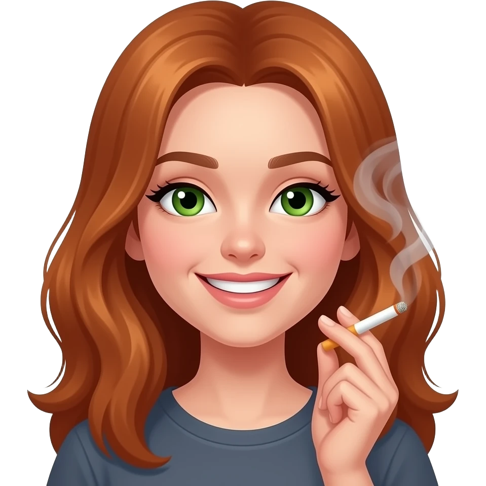 Auburn headed girl smoking weed. With smoke. Green eyes. Smiley and flirty. No bangs emoji