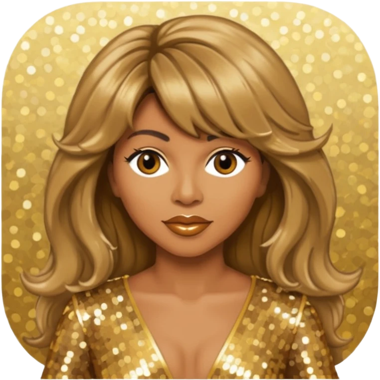 Tina Turner with long light brown hair, gold outfit emoji