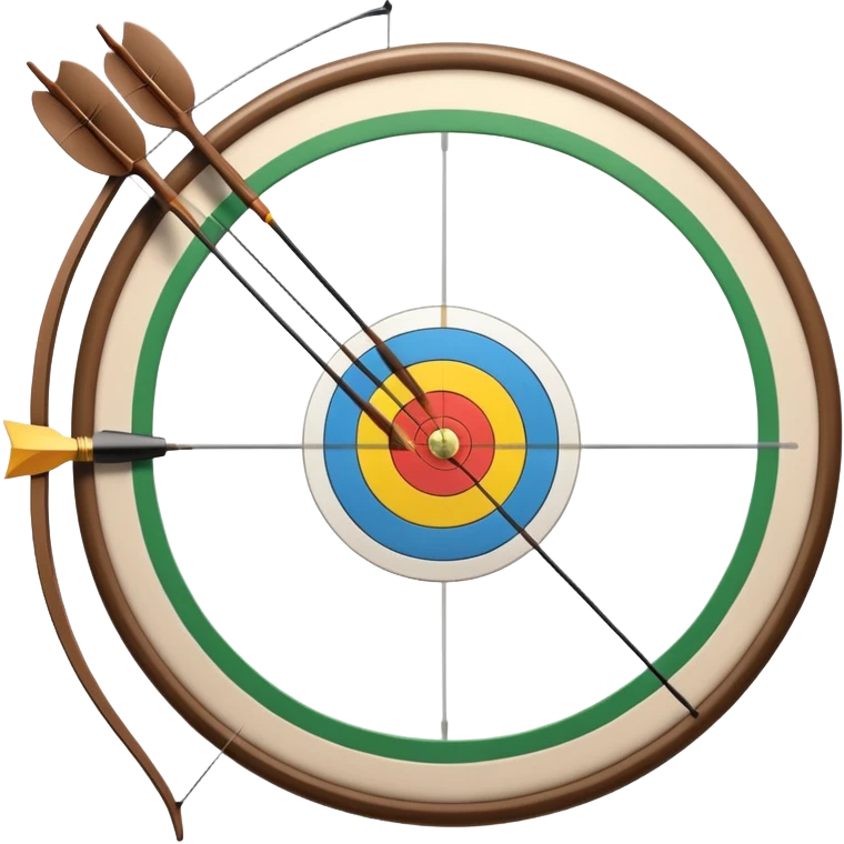 A professional recurve bow with an arrow nocked, ready to be released. The target features concentric rings, placed at a distance. The emphasis is on the bow, arrow, and target, highlighting the precision, focus, and skill involved in competitive archery. emoji