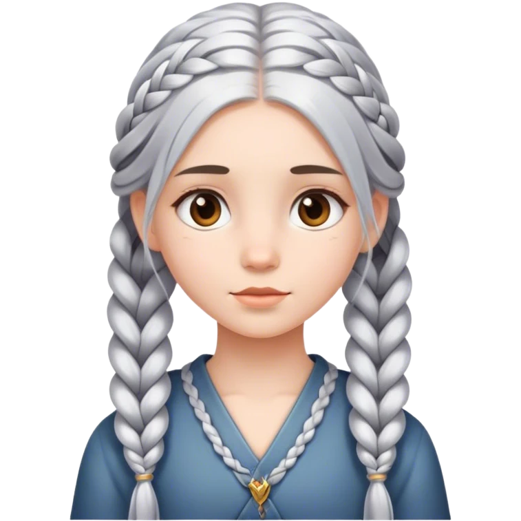 realistic portrait of girl with long silver tipped braid emoji