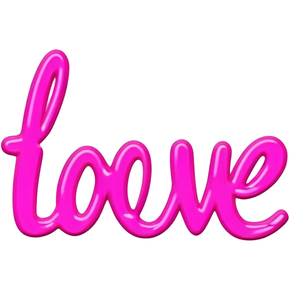 Pink neon sign with the word love emoji