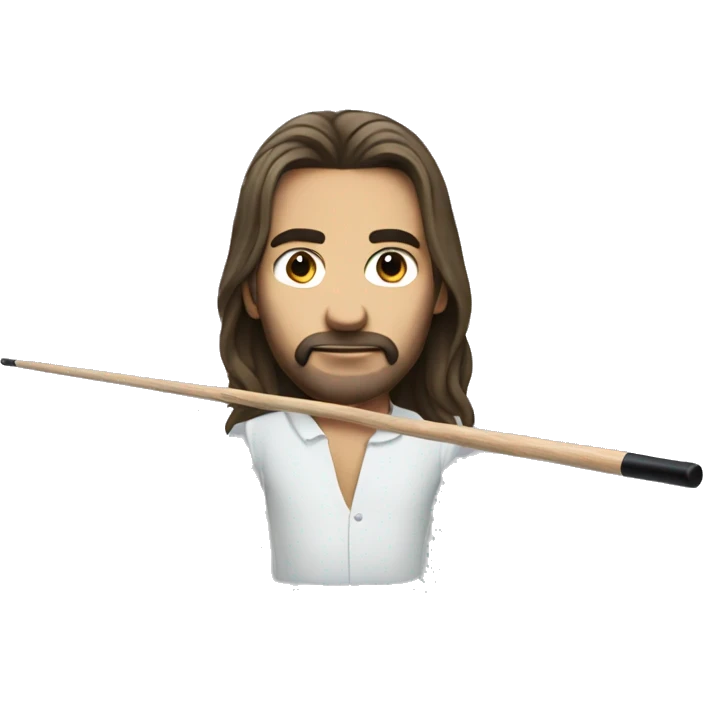 man with long hair whearing a pool cue emoji