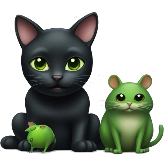 Black cat and green mouse  emoji