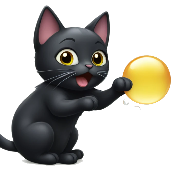 black cat playing with bubbles emoji