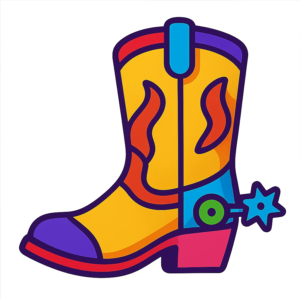 cowboy boot, vibrant toon style, playful, colorful, cartoonish emoji