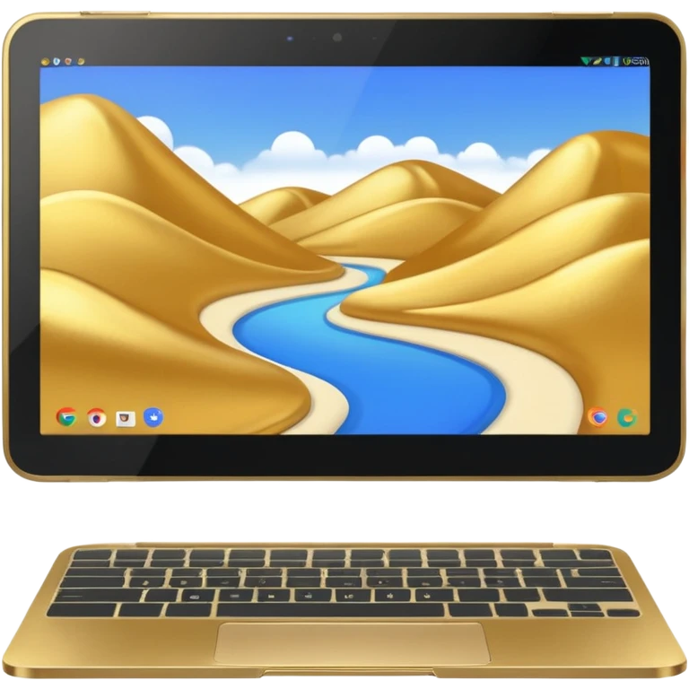Golden Chromebook with a Touchpad and the Google app open on the screen. emoji
