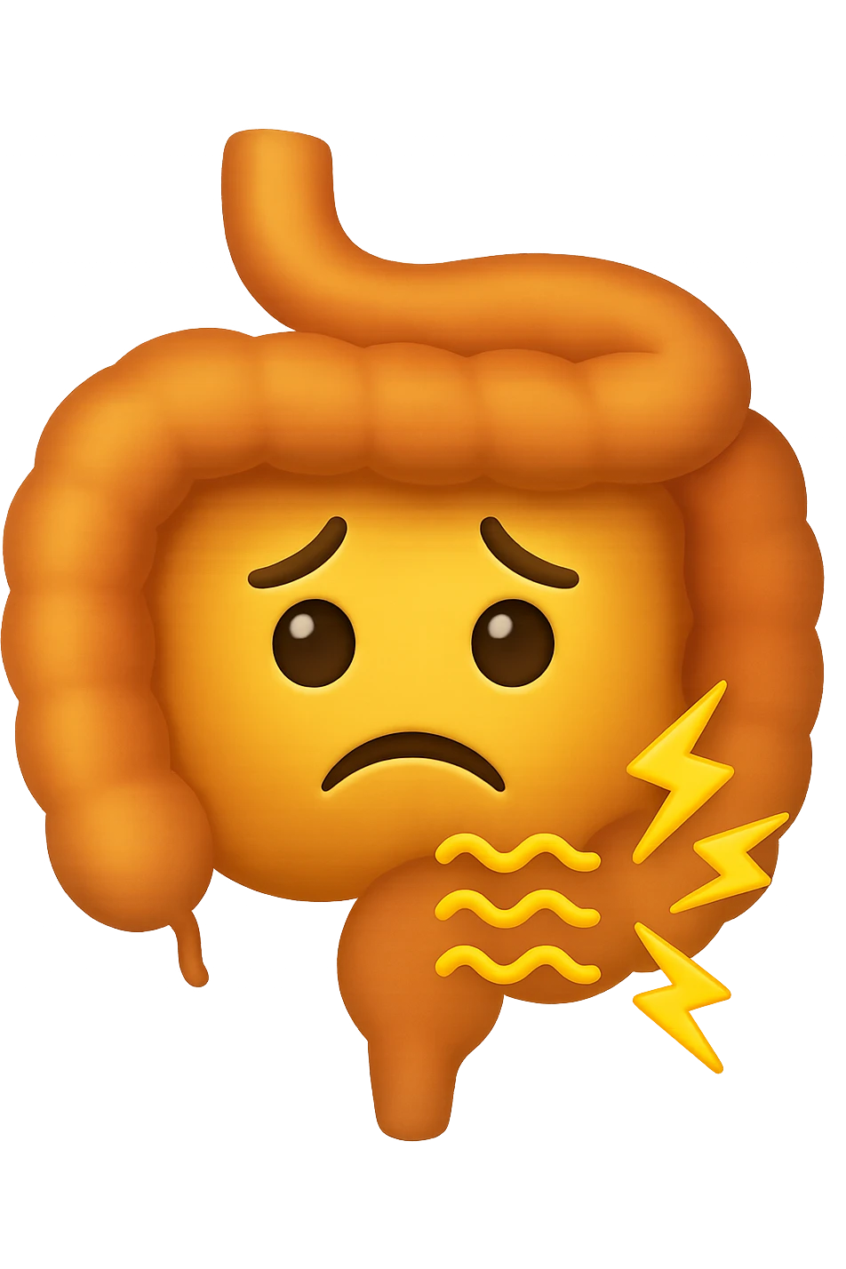 emoji stile iphone di un intestino con mal di pancia, espressione preoccupata emoji
