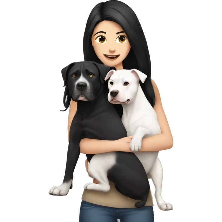 White Girl with black hair hug a pitbull emoji