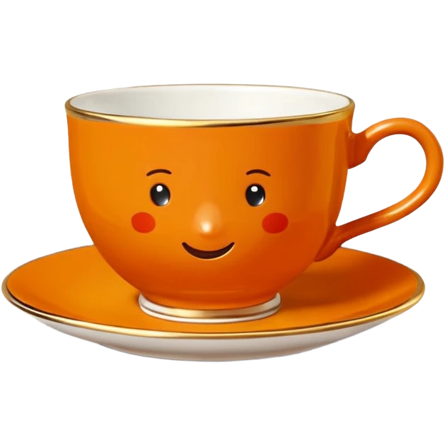 Hermès-style teacup, classic design, Hermès orange and gold, luxury, cute emoji style emoji