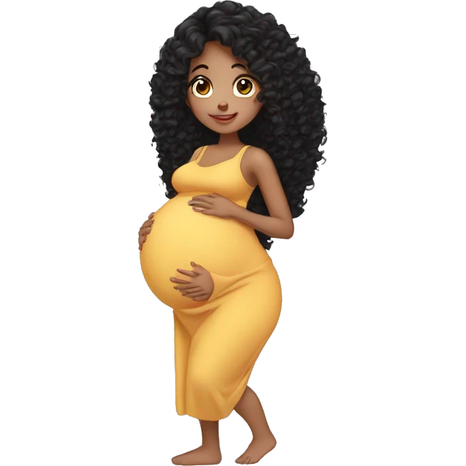 Pregnant girl long black curly hair emoji