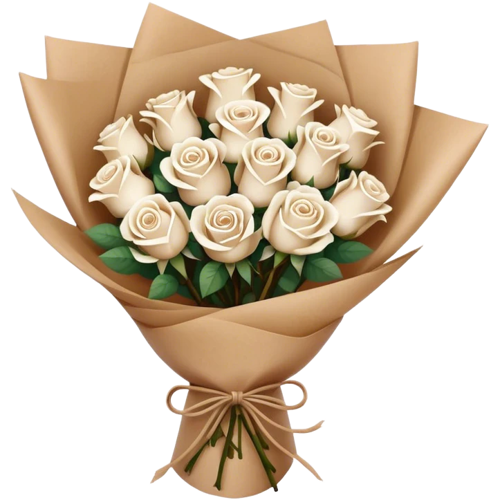 7 white roses small bouquet in brown paper emoji