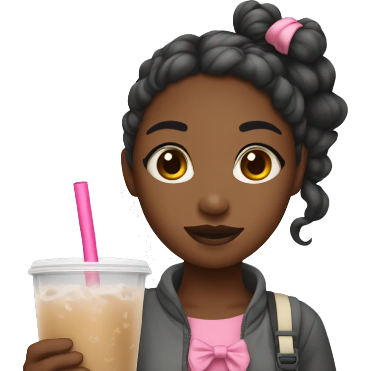 Girl with bow and boba tea emoji