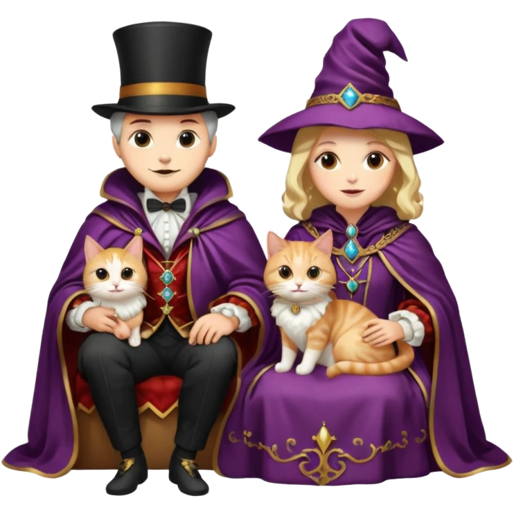 😈🖕magician couple and their pet cat emoji