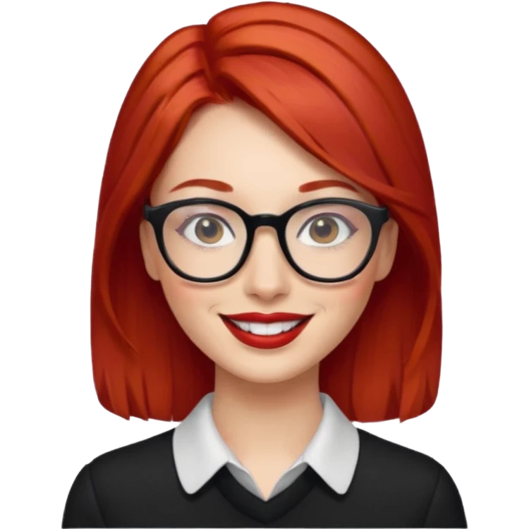 red hair with red lipstick and glasses emoji