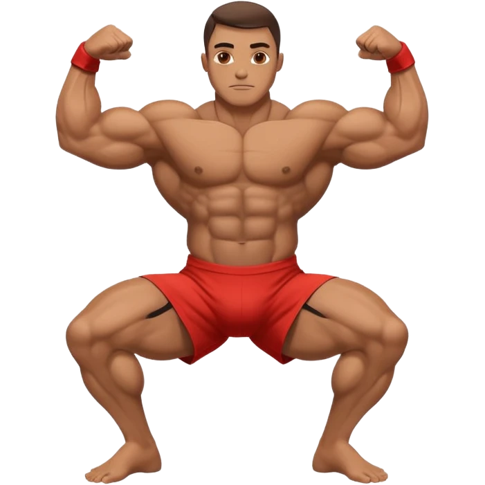 A bodybuilder doing a side lunge and flexing his biceps emoji