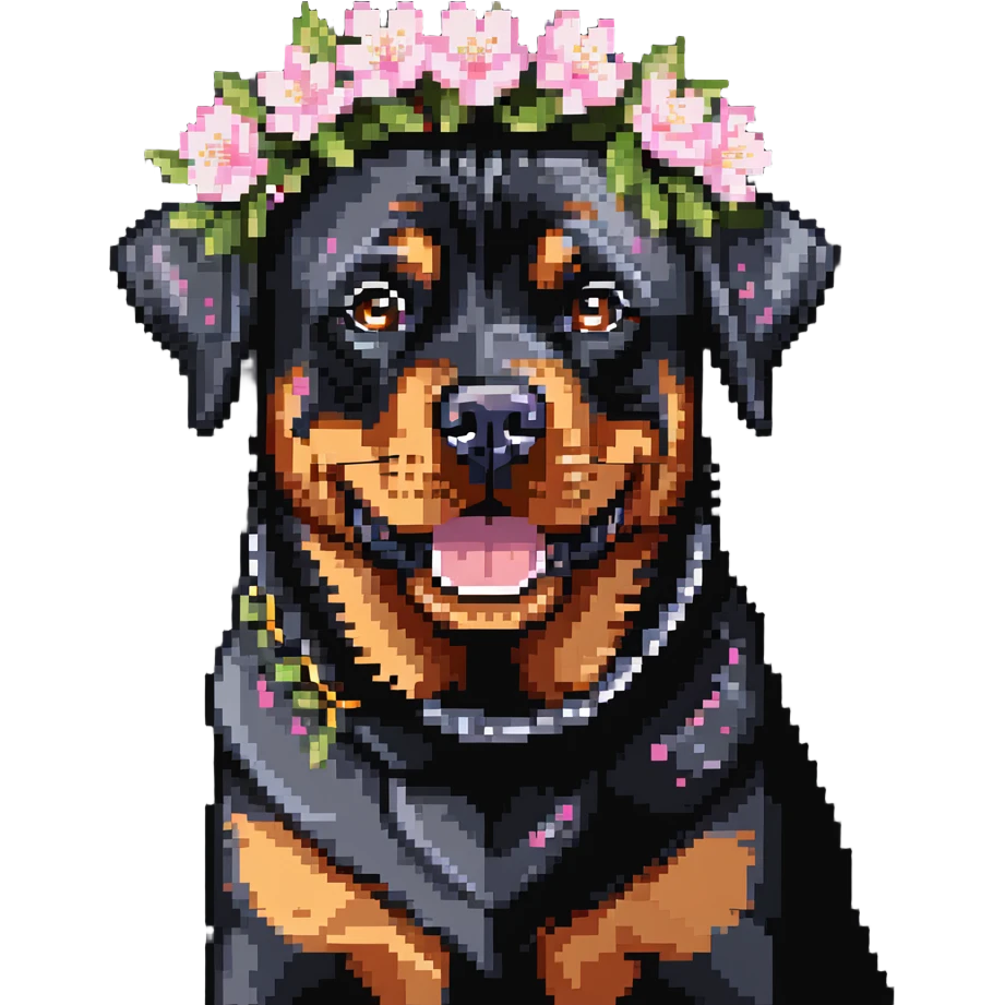 rottweiler with a cherry blossom flower crown emoji