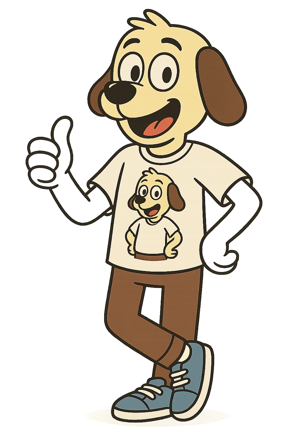 A boy dog mascot logo t-shirts brown trousers blue vans shoe  emoji