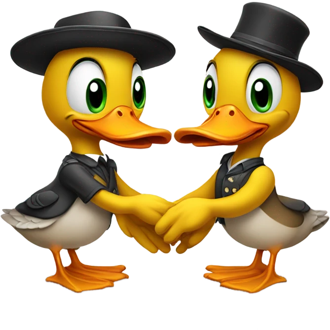 Two Ducks shaking hands  with a hat  emoji