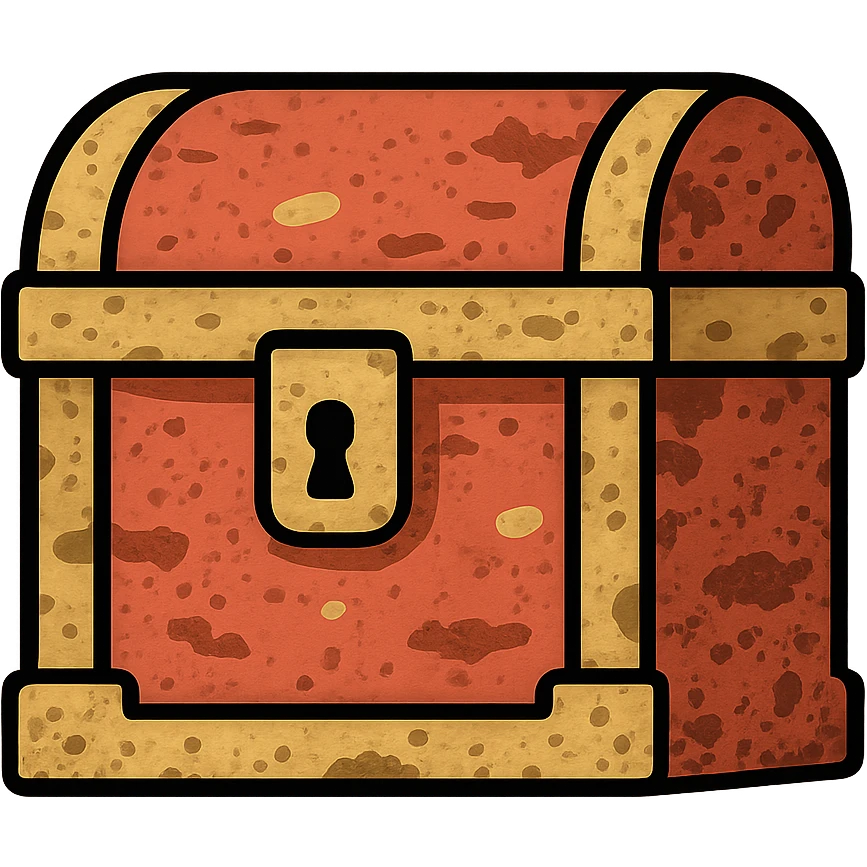a weathered, worn, and grungy parchment styled red treasure chest with aged look emoji